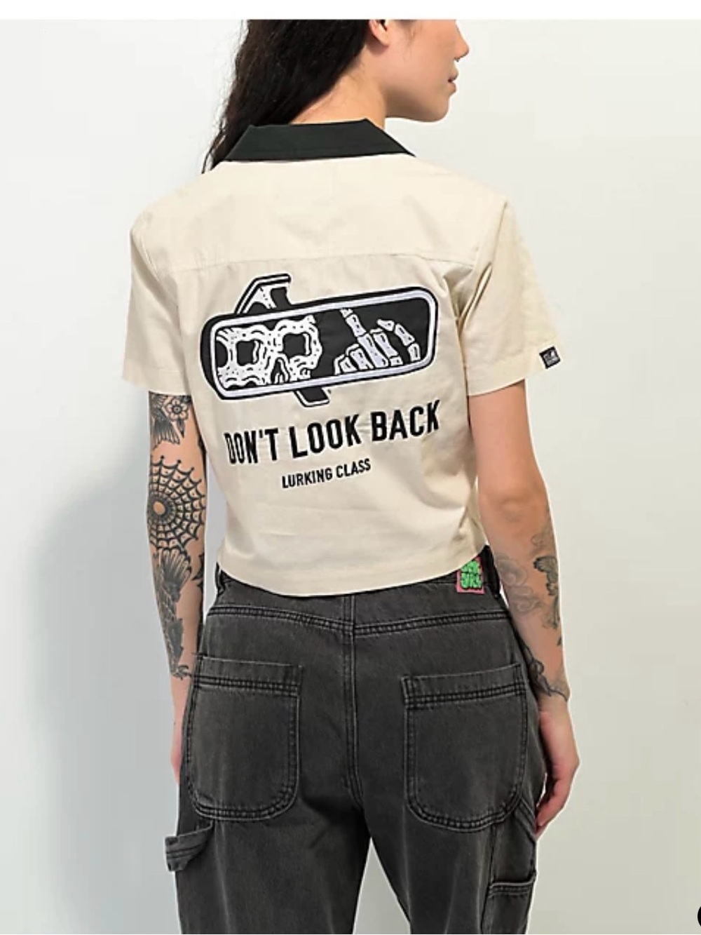 Lurking Class by Sketchy Tank Look Work Tan Crop Woven Shirt